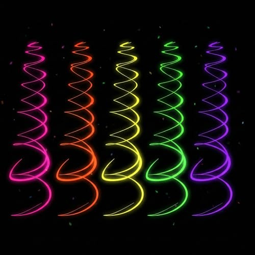 20 Stück Neon Girlanden & Fluoreszierende Luftschlangen, Leuchtende Schwarzlicht Party Deko, Hängende Spiralen Streamer für Geburtstag, Karneval, Silvester & Fasching