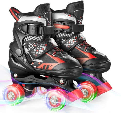 FWFX 2026 Upgrade Kinder Rollschuhe für Jungen Mädchen Kinder, 4 Größen Verstellbare Leuchtenden Rollschuhe, Quad Skates Geeignet für Anfänger - Geburtstagsgeschenk für Kinder Indoor Outdoor Sport