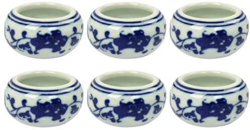FRCOLOR Lot de 6 Petites Coupelles à Encre en Céramique Bleu Blanc pour Calligraphie et Peinture, Plateau à Pinceaux, Bac à Encre Léger et Portable, Accessoires de Papeterie pour