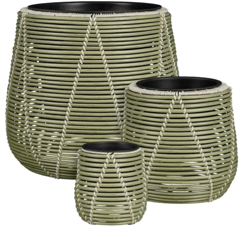 MICA Decorations Cancun Blumentopf – Set von 3 – Pflanzentopf für Blumen und Zimmerpflanzen – Für den Außenbereich – Recycelter Kunststoff – Hellgrün