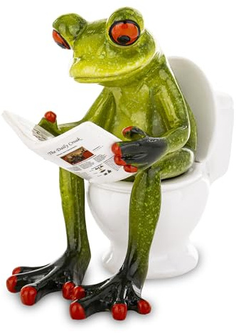 Home of Christmas Frosch Figuren | Lustige handbemalte Dekofigur Polyresinoriginelle | Geschenkidee für Sammler & Humor-Fans (Frosch auf der Toilette / 10x6x10 cm)