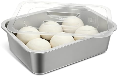 1 Set Stainless Steel Pizza Dough Proofing Box, 35x26cm Reusable Pizza Dough Container with Clear Lid Large Capacity Bread Proofing Containers Household Food Storage Box Cake Carrier Organizer