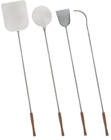 INTEC - Set de 4 Pelles à Pizza Inox Alimentaire Poignée en bois Hêtre Manche 138 à 150 cm - Kit Four à Bois, Pain Pizza