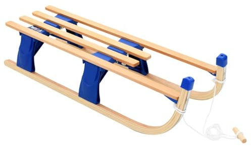 Luge pliante en bois de 110 cm avec patins en métal et corde de traction pour l'hiver