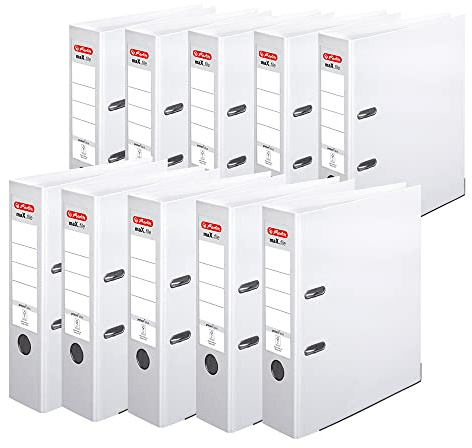 herlitz Ordner A4 maX.file protect +, A4, 8 cm Rückenbreite, Weiß, Kunststoffbeschichtung, Einsteckrückenschild, Kantenschutz innen und außen, 10 Stück