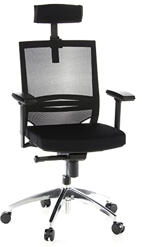 hjh OFFICE 657240 Profi Bürostuhl Porto MAX Stoff/Netz Schwarz Bürosessel ergonomisch, Kopf- & Lordosenstütze verstellbar