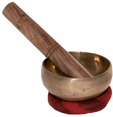 Gewa Klangschale - 300 g (250g - 350g) - bunter Filzringuntersetzer - Durchmesser ca. 10 cm - mit Holzstick