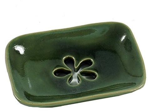 GURU SHOP Exotische Keramik Seifenschale - Blume, Grün, 2x10x7 cm, Seifenschalen