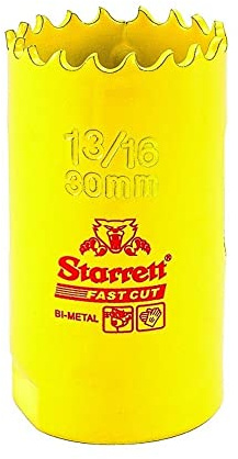 Starrett Bi-Metal Fast Cut Straight Pitch Hole Saw with Abrasion Resistant HSS Teeth - Ideal for Cutting Metal, Steel, and Wood - 1-3/16 Diameter, 1-5/8 Depth - FCH0136-G