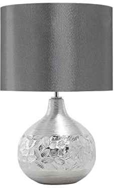 Beliani Tischlampe im orientalischen Stil Kunstseide/Metall grau/silber Yakima