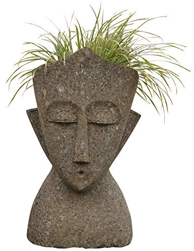 Pflanzkopf Tiki/Kopf aus massivem Natur-Stein im Südsee-Stil/Osterinseln Statue für Haus und Garten (100cm)