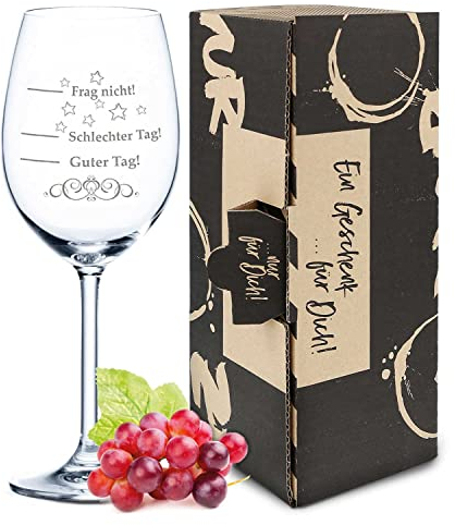 GRAVURZEILE Leonardo Verre à vin XL avec gravure – Schlechter Tag, Guter Tag, Frag nich Deutsch – Cadeaux amusants – Cadeau d'anniversaire original – Convient comme verres à vin rouge, verres à vin