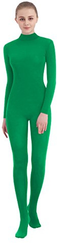 SUPRNOWA Unisex Finto Dolcevita Lycra Spandex Manica Lunga Unitard (S, Verde a Piedi)