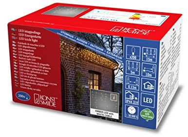 Konstsmide LED Eisregen Lichtervorhang, 200 bernsteinfarbene Dioden, 31V Außentrafo, weißes Kabel - 2771-802, Weiß