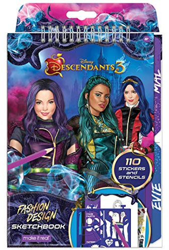 Make It Real Disney Nachkommen 3 Modedesign Skizzenbuch. Disney inspirierte Mode-Design-Malbuch für Mädchen. Inklusive Evie, Mal & Uma Sketch Seiten, Stencils, Aufkleber und Design Guide