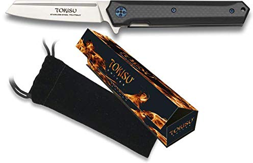 Coltello giapponese con cuscinetti K25 TOKISU realizzato da CNC G-10 e fibra di carbonio 9 cm con CLIP lama 10 cm caccia outdoor sopravvivenza 18450 + porta bottiglie in omaggio