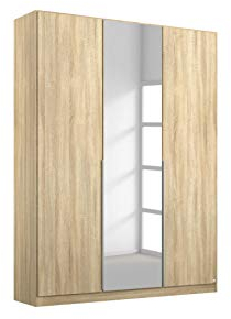 Rauch Möbel Alabama Schrank Kleiderschrank Drehtürenschrank Eiche Sonoma mit Spiegel, Holz, 3-türig inklusive Zubehörpaket Basic 2 Kleiderstangen, 2 Einlegeböden BxHxT 136x210x54 cm