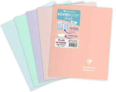 Clairefontaine 951881C - Heft Koverbook Blush, 17x22 cm, 48 Blatt 90g, liniert mit Rand, zweifarbiger Einband aus blickdichtem Polypropylen, farbig sortiert, 1 Stück