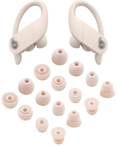 ALXCD Ohrstöpsel für Powerbeats Pro Kopfhörer, 8 Paar S/M/L/D, 4 Größen, weiche Silikon-Ohrstöpsel, passend für Powerbeats Pro Kopfhörer 2019 PB Pro, elfenbeinfarben