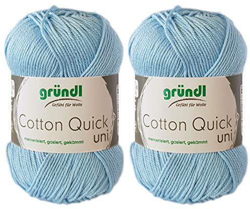 2x50 Gramm Gründl Cotton Quick 100% Baumwolle, Häkelgarn mercerisiert, gasiert, gekämmt inkl. Anleitung für ein Meerschwein (148 Pastellblau)