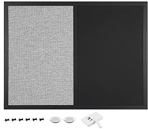 Navaris Kombitafel aus Pinnwand und Magnettafel - Memoboard 60x45 cm mit magnetischer Kreidetafel und Stoff - Magnet Pinwand - inkl. Magnete Pins