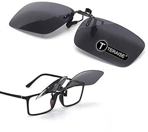TERAISE Polarized Unisex Clip on Outdoor Sunglasses,HD Flip Up Sunglasses Clip on Glasses,High Beam Headlights Reduced,Glare-Free(S)