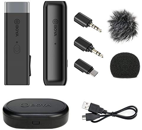 BOYA BY-WM3 Mini 2,4 G kabelloses Mikrofon, Transmitter zum Anklippen, tragbarer Empfänger, Ladehülle für iOS iPhone, Podcast, Facebook, Youtube, Vlog, Videoaufzeichnung (BY-WM3U)