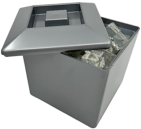 Square Ice Bucket with Lid 4 Litre, Ice Buckets, Ice Buckets for Parties, UK Made, Ice Bucket, Champagne Ice Bucket, Wine Ice Bucket, Bar Accessories, Drink Buckets for Parties, (Silver)