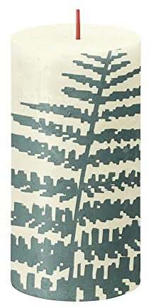BOLSIUS Silhouette Pillar Candle 13cm x 6.8cm Soft Pearl Fern Christmas Dinner Table, Ivory, white