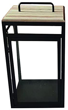 VERDELOOK Oslo Laterne aus lackiertem Metall mit Holzoberseite und Glas, 20 x 20 H 39 cm, schwarz und Naturholz