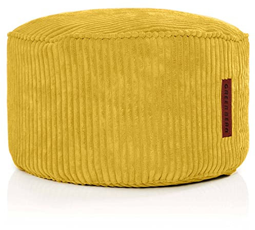 Green Bean Pouf-Kissen 45x25cm mit EPS-Perlen Füllung & Cordstoff Bodenkissen Liegekissen Sitzkissen Sitzhocker Sessel Kinder Erwachsene Stoff Hocker Ablage Gelb