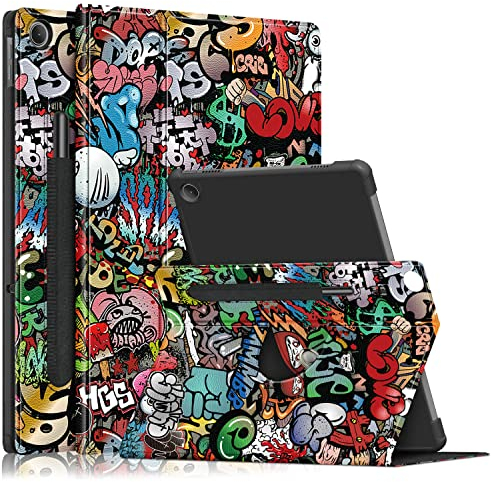 DINGGUAGUA étui Coque pour Tablette Lenovo M10 Plus 3rd Gen (2022) 10.6 (TB-125F/128F), Étui Rotation à 360 degrés, Veille Automatique et Fonction réveil,Graffiti