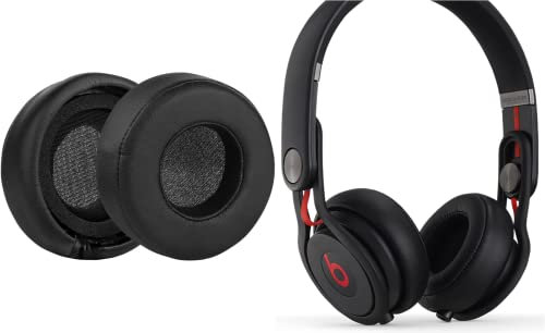 Black Leather Replacement Ear Pads Compatible with Beats Mixr On-Ear Headphones (Black)