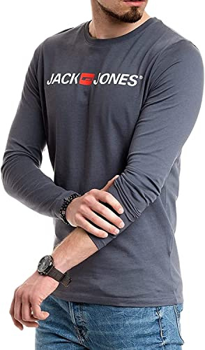 JACK & JONES Herren Langarmshirt aus Baumwolle – Longsleeve Männer – T-Shirt mit Langen Ärmeln aus Baumwolle - einzeln und Multipack (Dark Slate Opt3 Corp - 3XL)