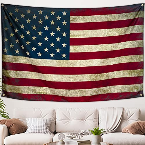 WHGJ Arazzo vintage con bandiera americana, 152 x 101 cm, resistente poliestere 200D retrò bandiera USA poster per dormitorio soggiorno camera da letto da appendere alla parete, resistente allo