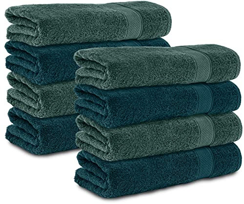Komfortec 8er Handtücher 50x100 cm Set aus 100% Baumwolle, Frottee, Weich, Petrol/Dunkelgrün