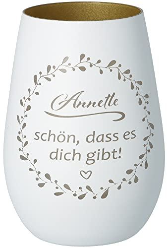 Goodtimes Windlicht Schön, DASS es Dich gibt mit individuellem Namen Weiß & Gold