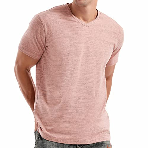 RONOMO Basic t - Shirt Homme Craft t - Shirt col V t - Shirt | T-shirt pour homme avec broderie en X sur le col (col rond) et col en V haut. Confortable, simple, respirant et pré-rétréci.
