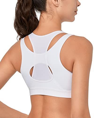 Yvette Sport BH sehr starker Halt mit Verschluss vorne Große Größen für Fitness Joggen Bra, Weiß, 3XL Große Größen