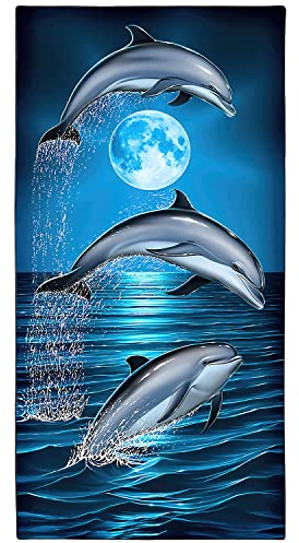 Zomer Strandtuch groß 90x180 cm Schnelltrocknendes Mikrofaser Bedrucktes mit Delfin Mond Motiv