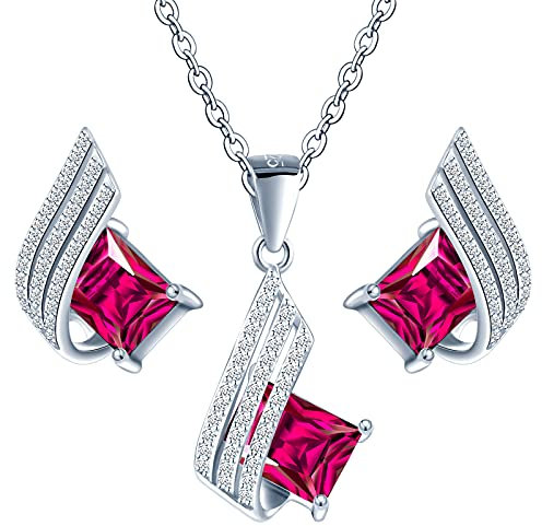 MŚ 1997 MENNICA ŚWIDNICKA 11 FARBEN Ohrringe Silber 925 mit Halskette Damen Set - Hochwertige Österreichische Kristalle und Zirkone - Schmuck Kette damen - Ohrringe Set mit Halskette (Rubin)