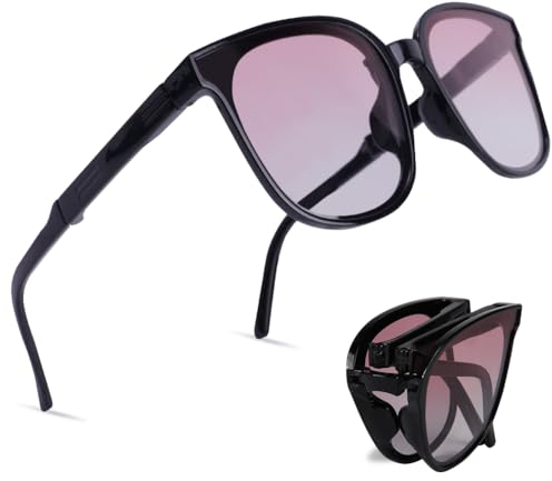 Aomig Occhiali da Sole Uomo e Donna, Occhiali Polarizzati Protezione UV Occhiali Pieghevoli Portatile, Retrò Occhiali da Sole Rettangolari Polarized Sunglasses per Guida, Attività all'aperto(Rosa)
