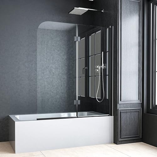 Duschwand für Badewanne 100x140 cm faltbar 2 teilig 6mm NANO ESG Sicherheitsglas Badewannenaufsatz