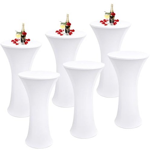 6er-Set Weiß Stretch Stehtisch Husse für Bistrotisch Ø 60-65 cm Spandex Stretch Tischdecke, Für Hochzeit Geburtstagsfeier Bankett Stehtische und Bistrotische(60×110cm,Runde Basis)