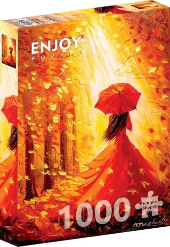 1000 Pieces Jigsaw Puzzle for Adults – Matte Finish, Soft Touch, Sturdy and Unique Pieces, Tight Fit, Vivid Colors, Missing Pieces Service – Woman Walking in Autumn Forest Leaves – by ENJOY Puzzle