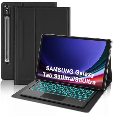Funda con Teclado para Samsung Galaxy Tab S10 Ultra 14.6 2024, Teclado Retroiluminado Bluetooth Inalámbrico con Trackpad, Funda Delgado para Samsung Galaxy Tab S10/S9/S8 Ultra 14.6 Pulgadas, Negro