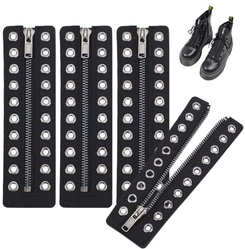 PH PandaHall 2 paio di Inserti con Cerniera per Stivali con Lacci In Pelle, Occhielli Cerniera Lacci per Stivali Nero 10 Fori Senza Cravatta Lacci per Scarpe per Adulti Uomo Donna Senza FAI DA TE