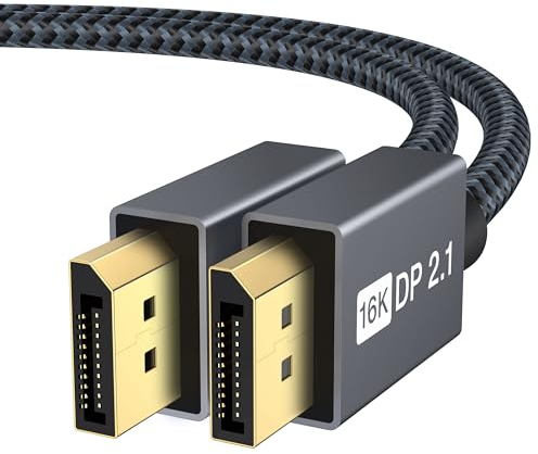 IVANKY Câble DisplayPort 16K 2.1/2.0 2M, 4K@240Hz/165Hz/144Hz, 16K@60Hz, 8K@120Hz, 2K@240Hz, Câble DP 2.0 Compatible avec HDR10, FreeSync, G-Sync, DSC1.2, pour Moniteur de Jeu carte graphique