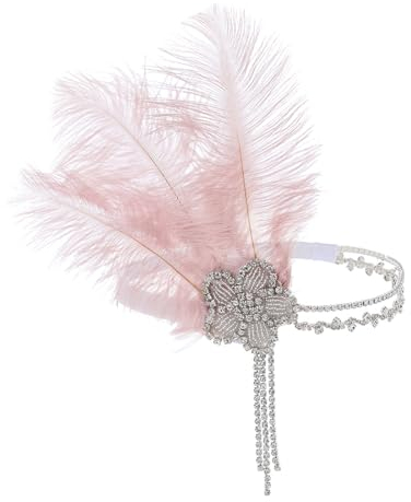 IYOU 1920er Jahre Feder Stirnband Rosa Strass Flapper Haarteil Kristall Quaste Kostüm Hochzeit Great Gatsby Haarschmuck für Frauen