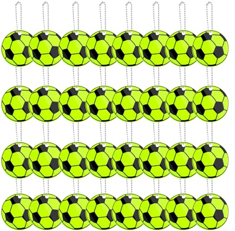 FIHODONE 32 Pezzi Portachiavi Bambini,Portachiavi Calcio per Gadget Calcio Compleanno Bambini,Riflettore Ciondolo Calcio per Corsa Notturna,Regalini Compleanno Calcio,Gadget Calcio per Corsa Notturna